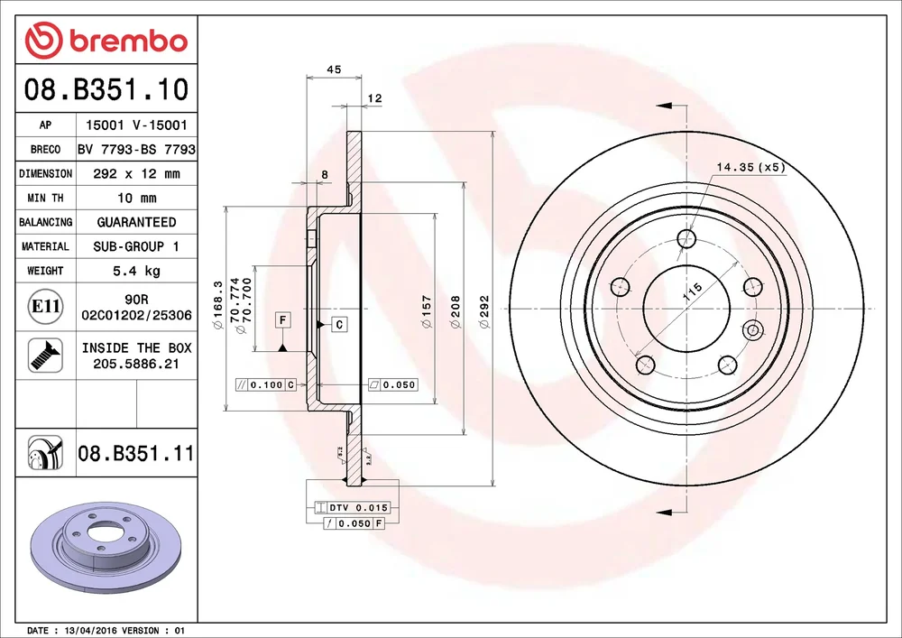 Brzdový kotouč BREMBO 08.B351.11