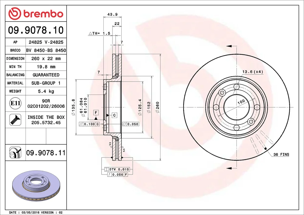 Brzdový kotouč BREMBO 09.9078.10