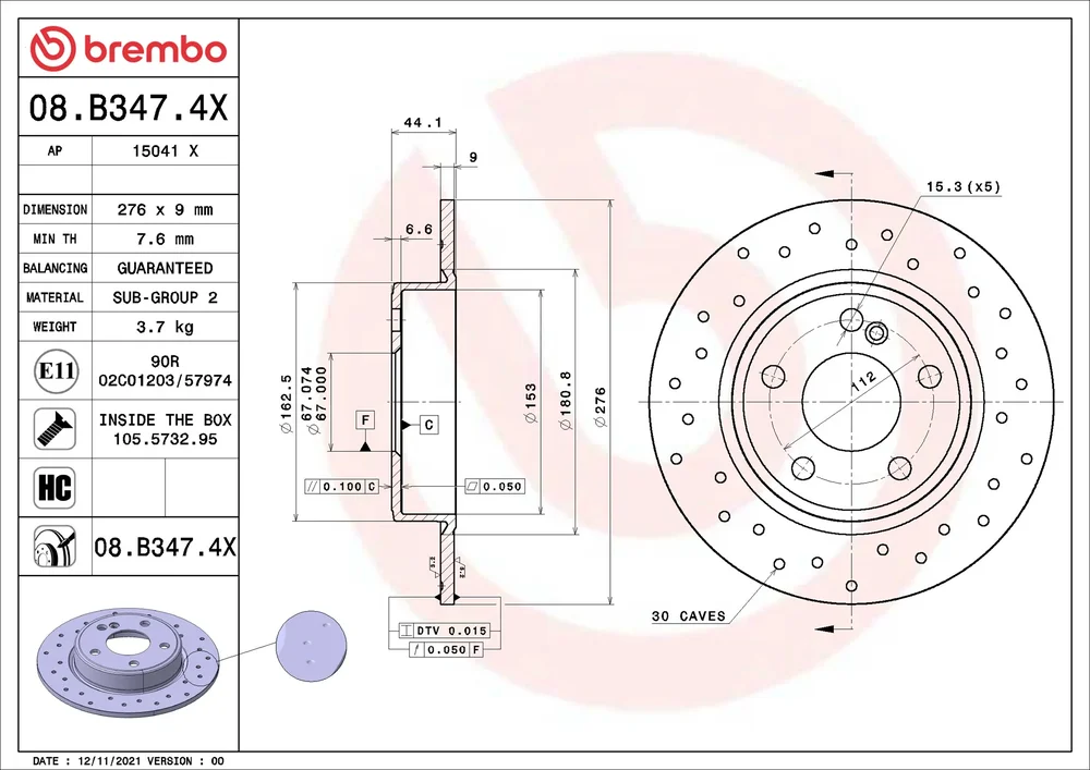 Brzdový kotouč BREMBO 08.B347.4X