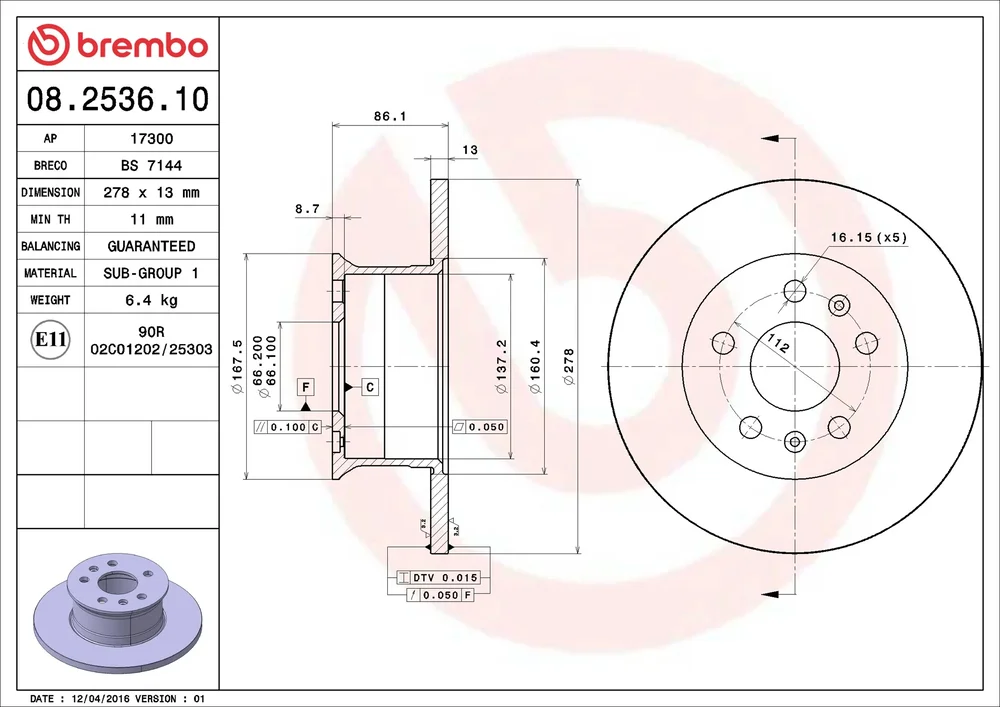 Brzdový kotouč BREMBO 08.2536.10