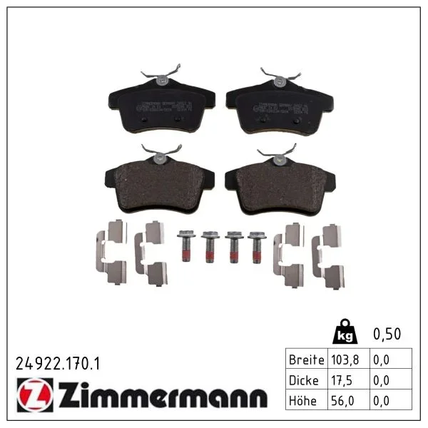 Sada brzdových destiček, kotoučová brzda ZIMMERMANN 24922.170.1