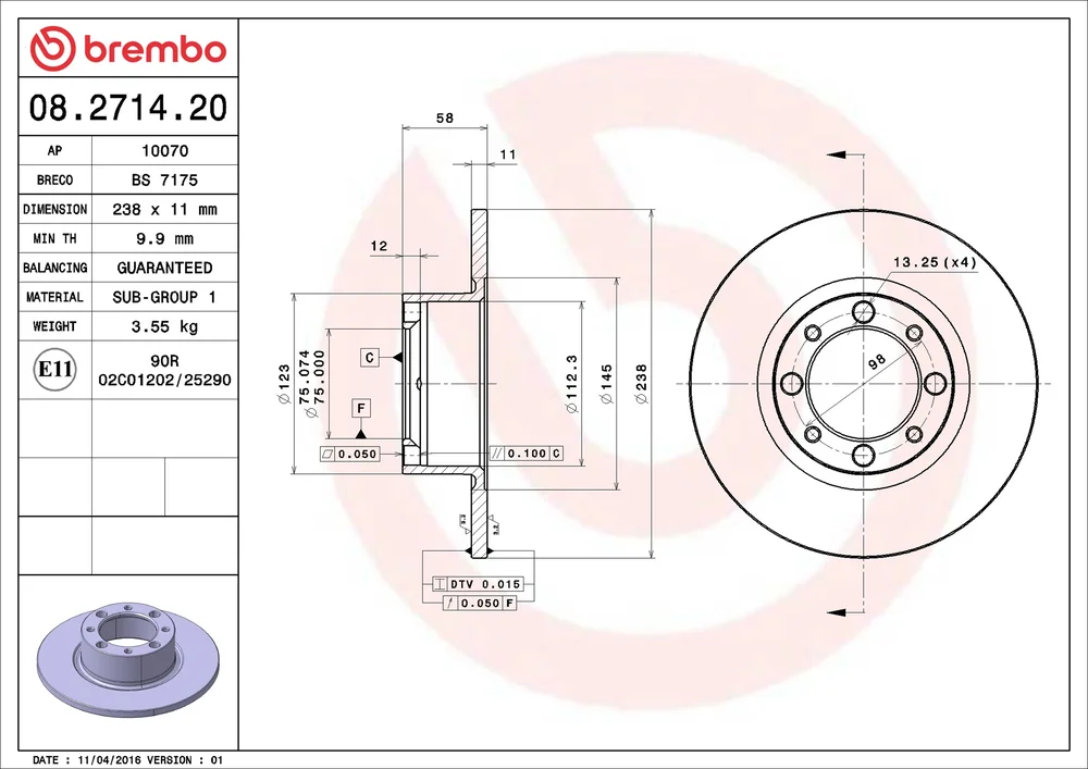 Brzdový kotouč BREMBO 08.2714.20