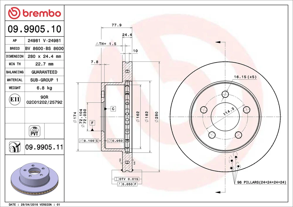 Brzdový kotouč BREMBO 09.9905.11