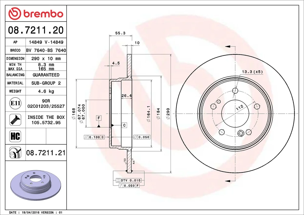 Brzdový kotouč BREMBO 08.7211.21