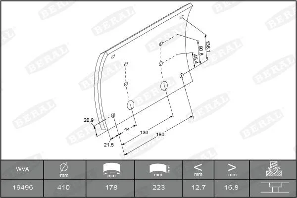 Sada brzdového obloženi, bubnová brzda BERAL KBL19496.1-1575