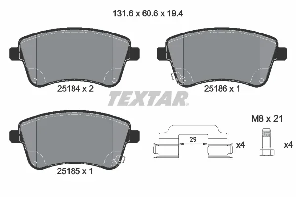 Sada brzdových destiček, kotoučová brzda TEXTAR 2518401