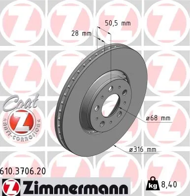 Brzdový kotouč ZIMMERMANN 610.3706.20