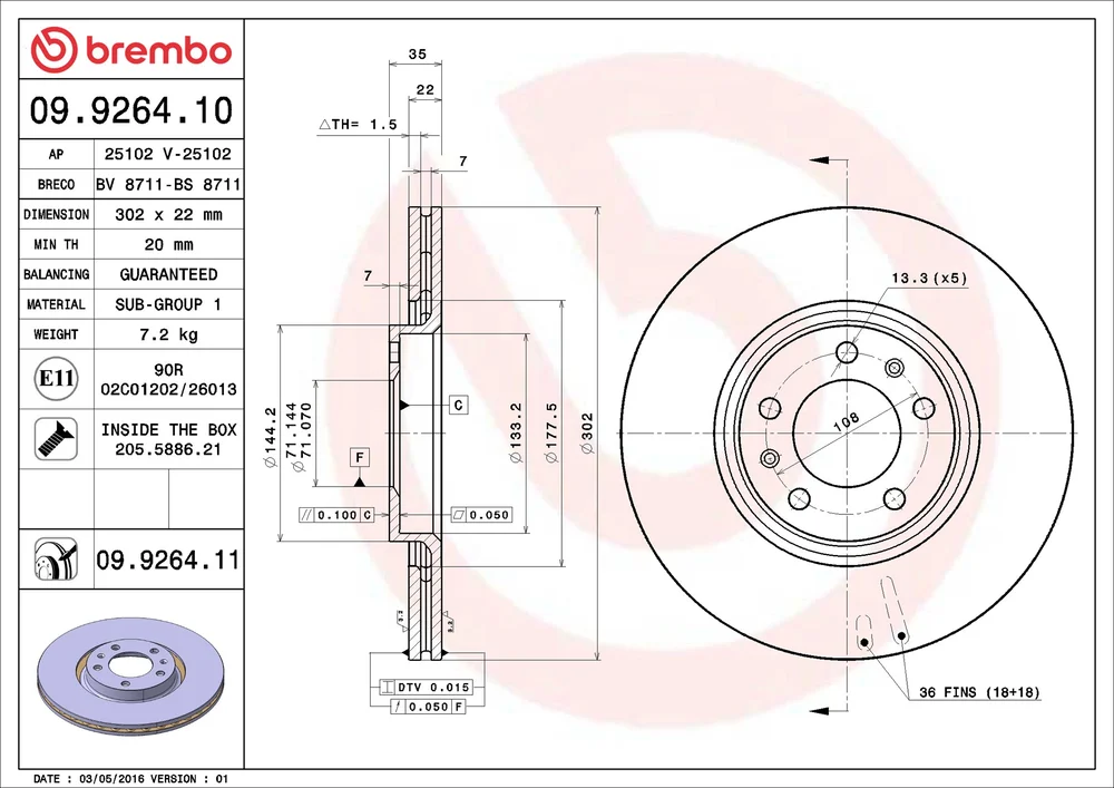 Brzdový kotouč BREMBO 09.9264.11