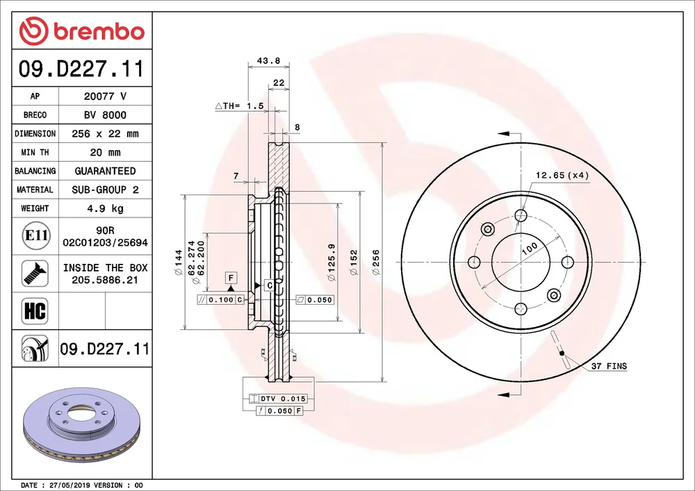 Brzdový kotouč BREMBO 09.D227.11