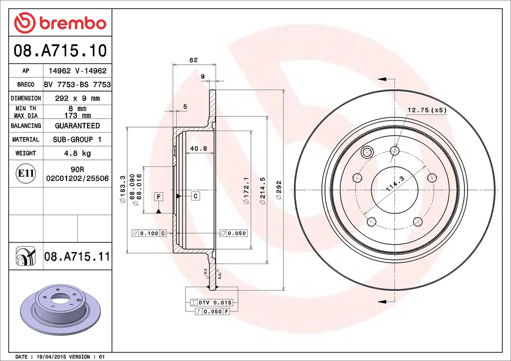 Brzdový kotouč BREMBO 08.A715.11