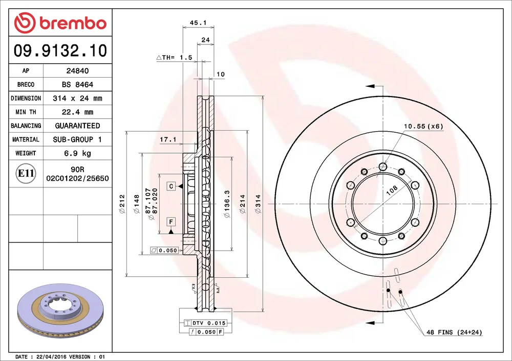 Brzdový kotouč BREMBO 09.9132.10 – OE MB699716