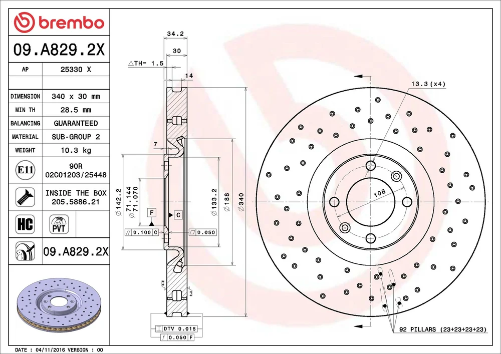 Brzdový kotouč BREMBO 09.A829.2X