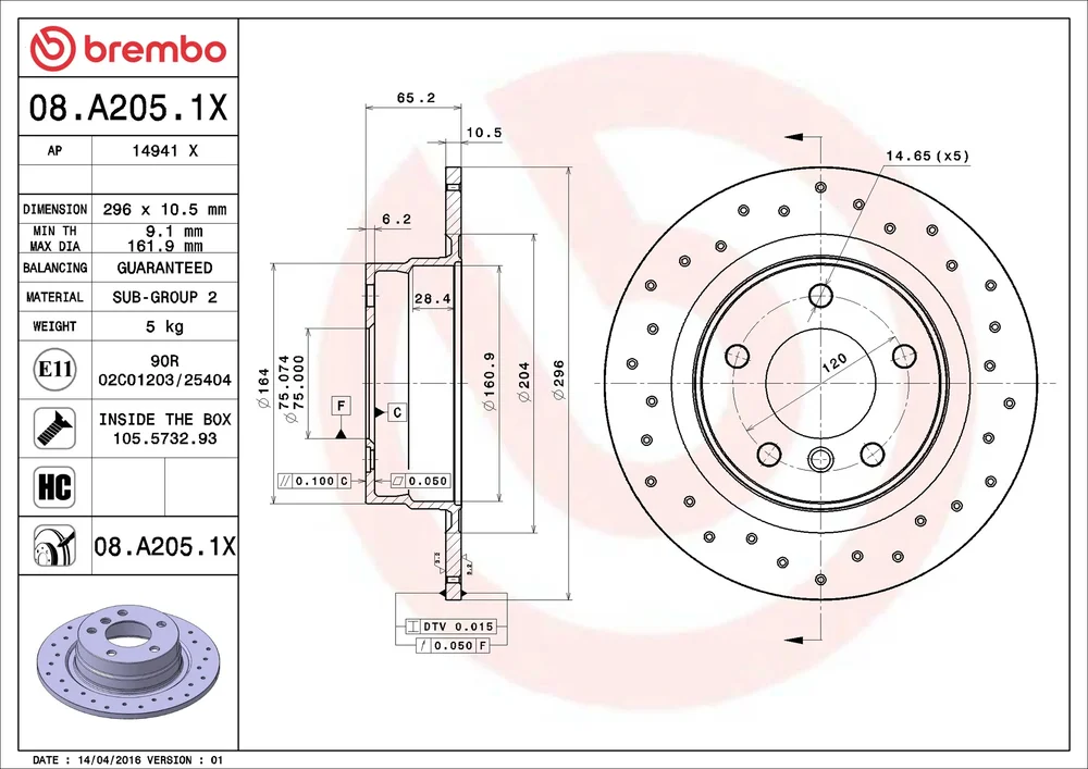 Brzdový kotouč BREMBO 08.A205.1X