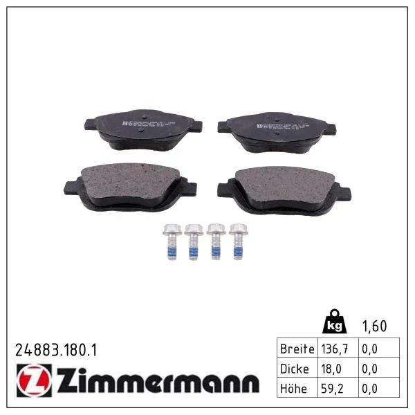 Sada brzdových destiček, kotoučová brzda ZIMMERMANN 24883.180.1
