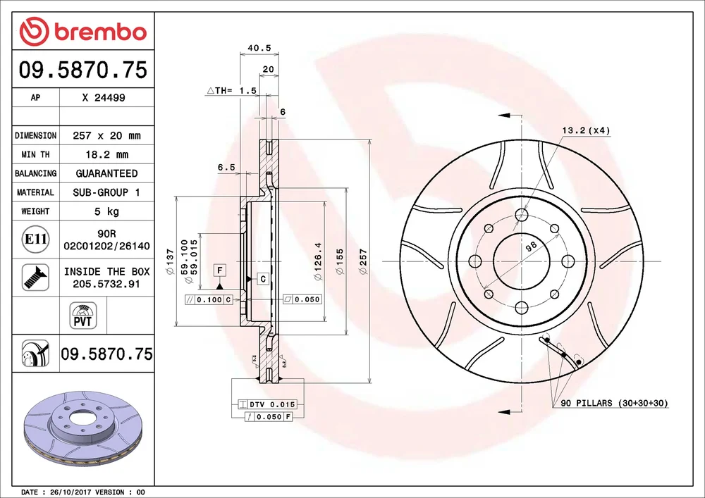 Brzdový kotouč BREMBO 09.5870.75