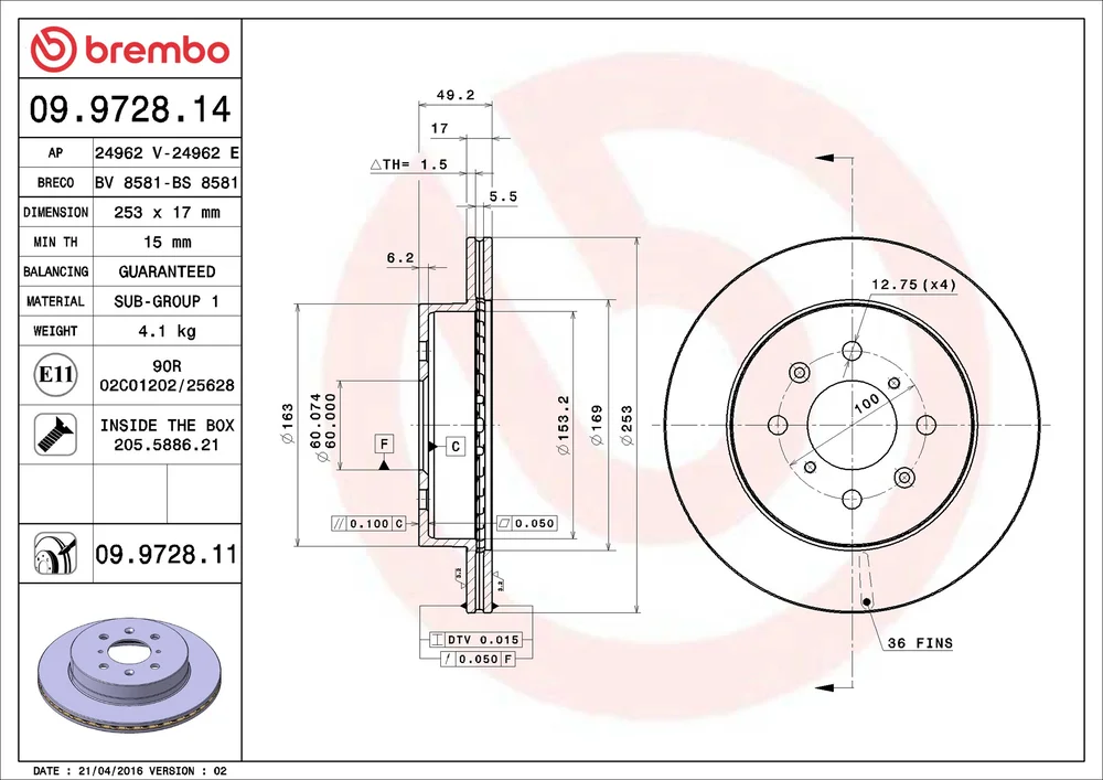 Brzdový kotouč BREMBO 09.9728.11
