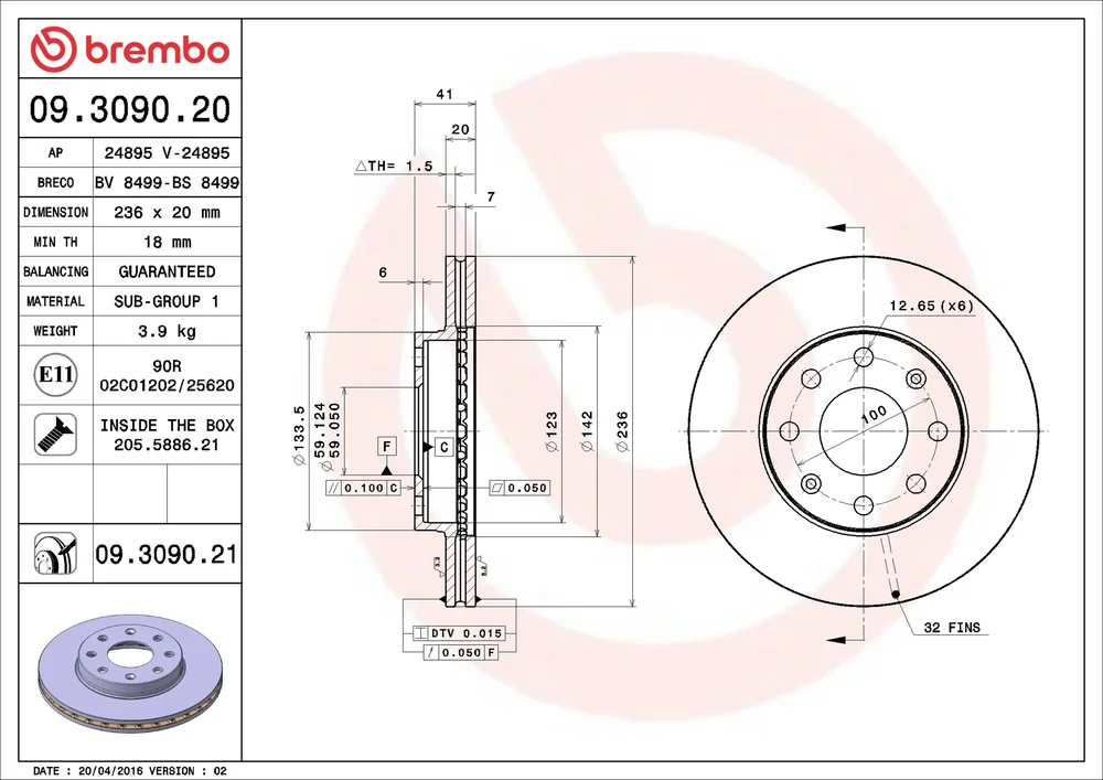 Brzdový kotouč BREMBO 09.3090.20