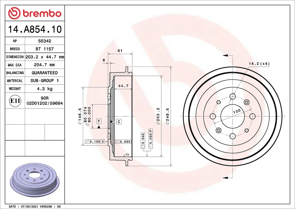 Brzdový buben BREMBO 14.A854.10 Brzdový buben BREMBO 14.A854.10