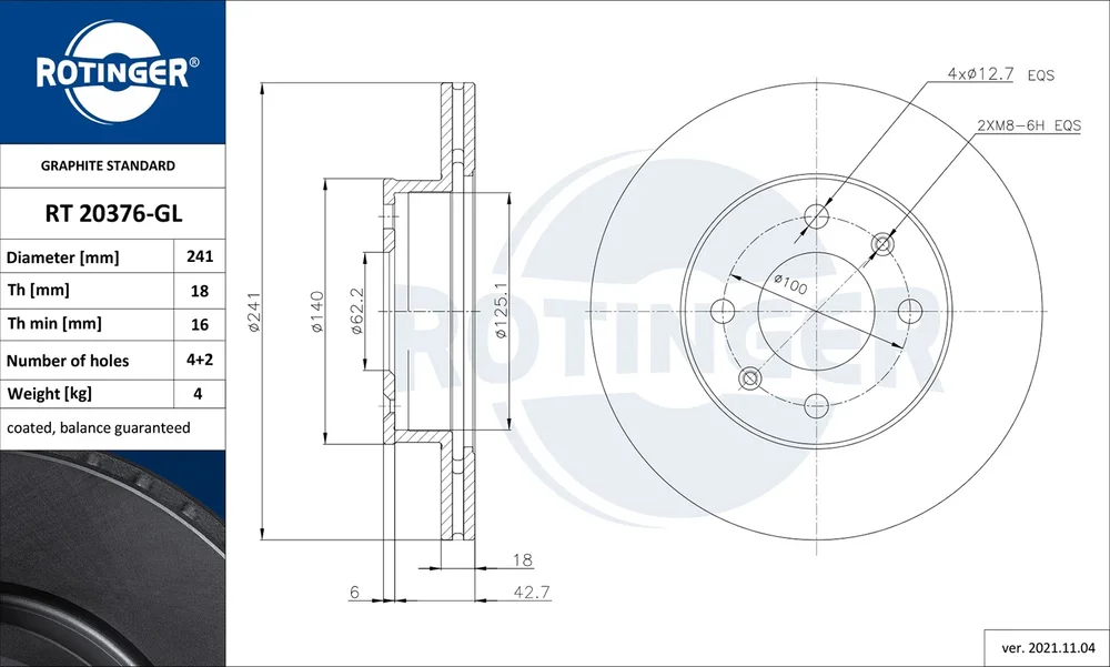 Brzdový kotouč ROTINGER RT20376-GL