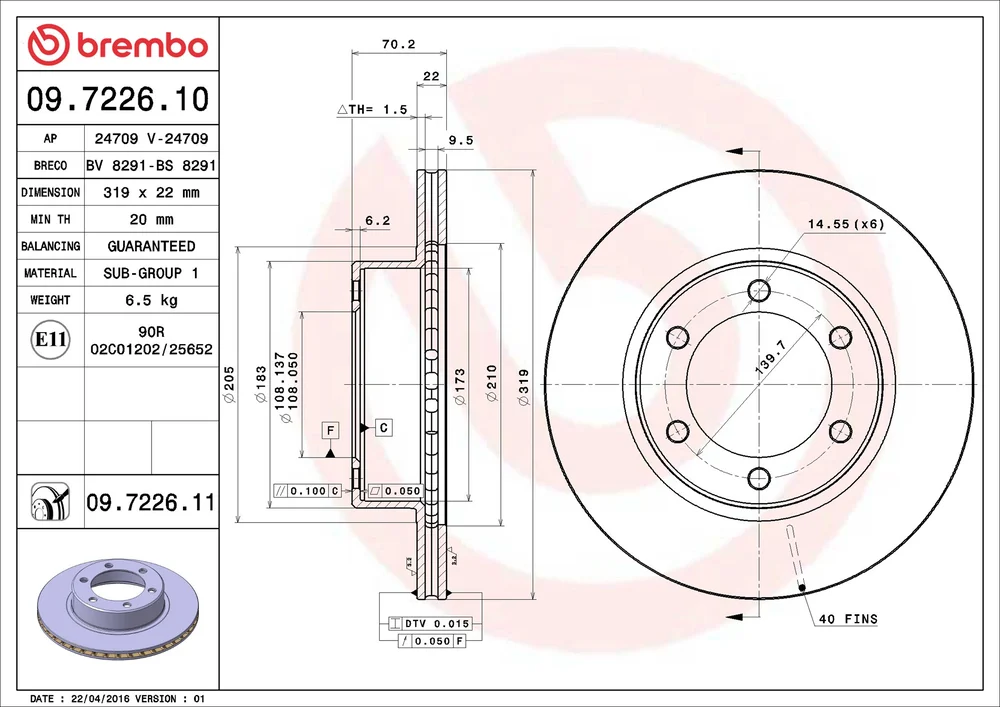 Brzdový kotouč BREMBO 09.7226.11