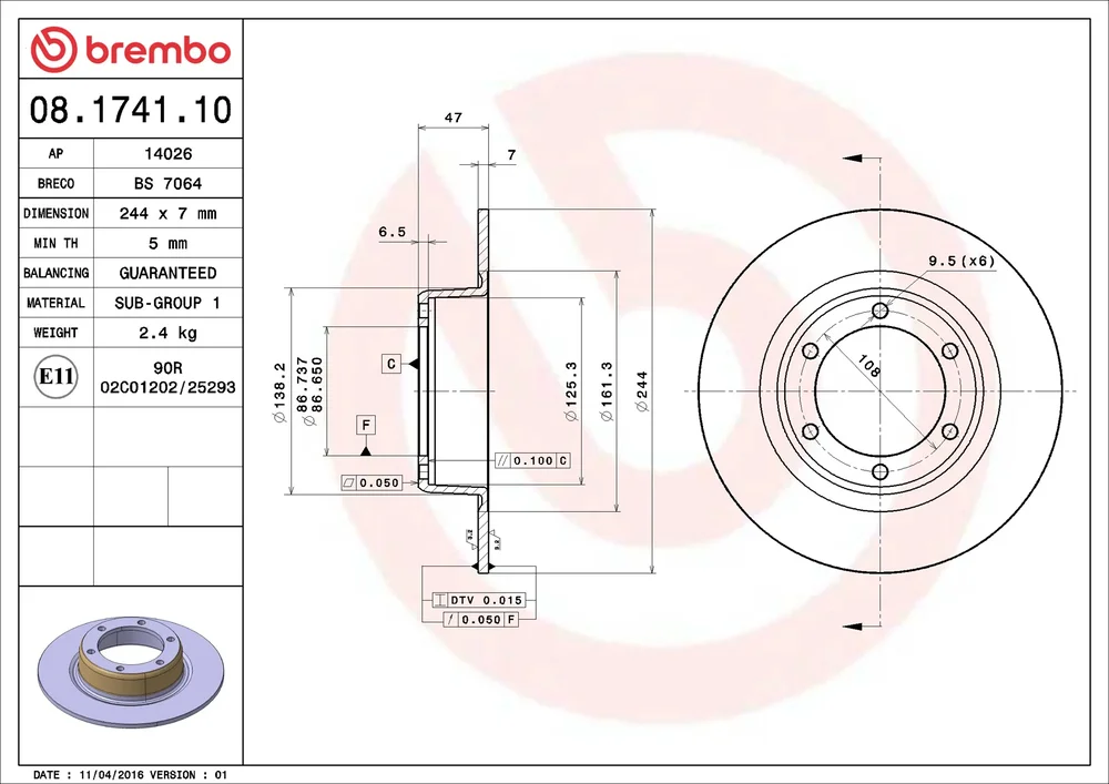 Brzdový kotouč BREMBO 08.1741.10