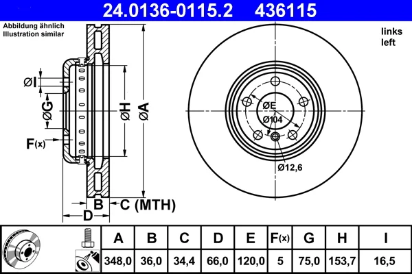Brzdový kotouč ATE 24.0136-0115.2