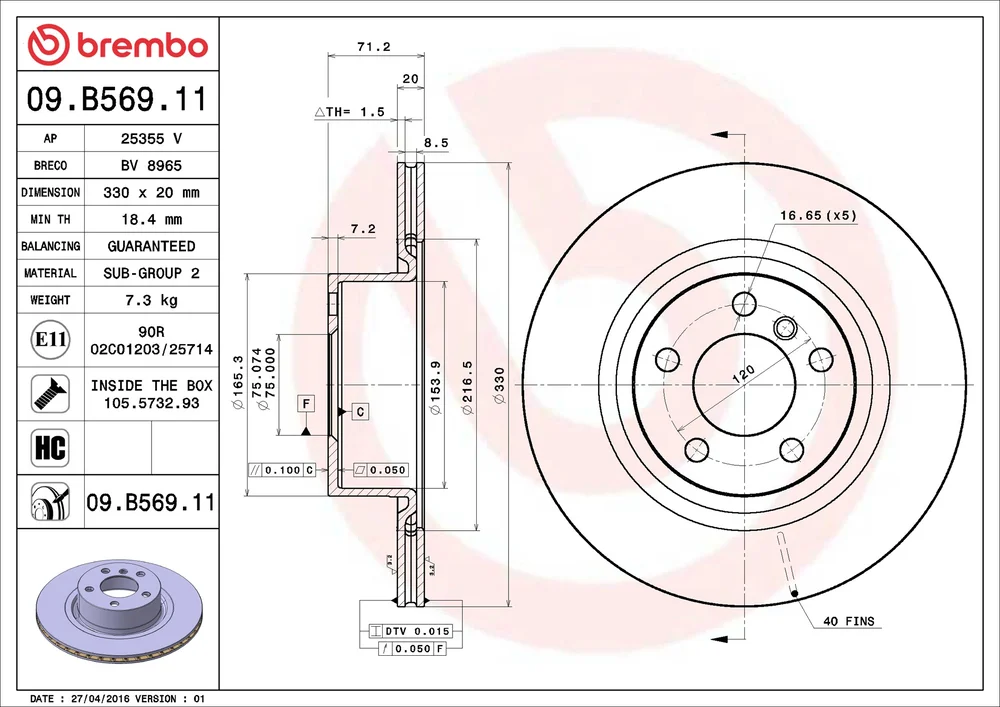 Brzdový kotouč BREMBO 09.B569.11