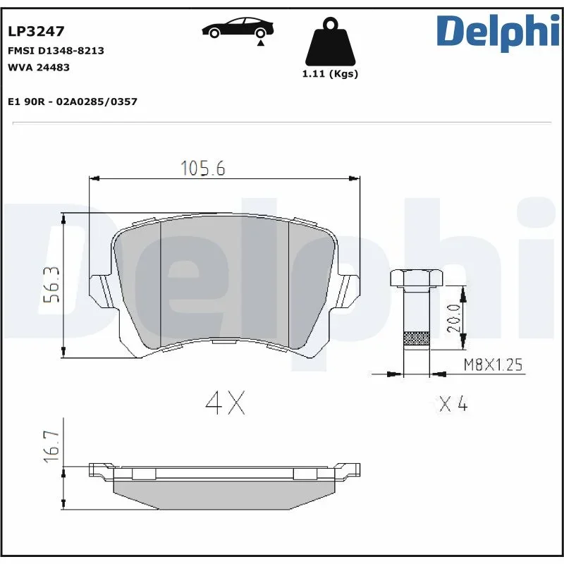 Sada brzdových destiček, kotoučová brzda DELPHI LP3247