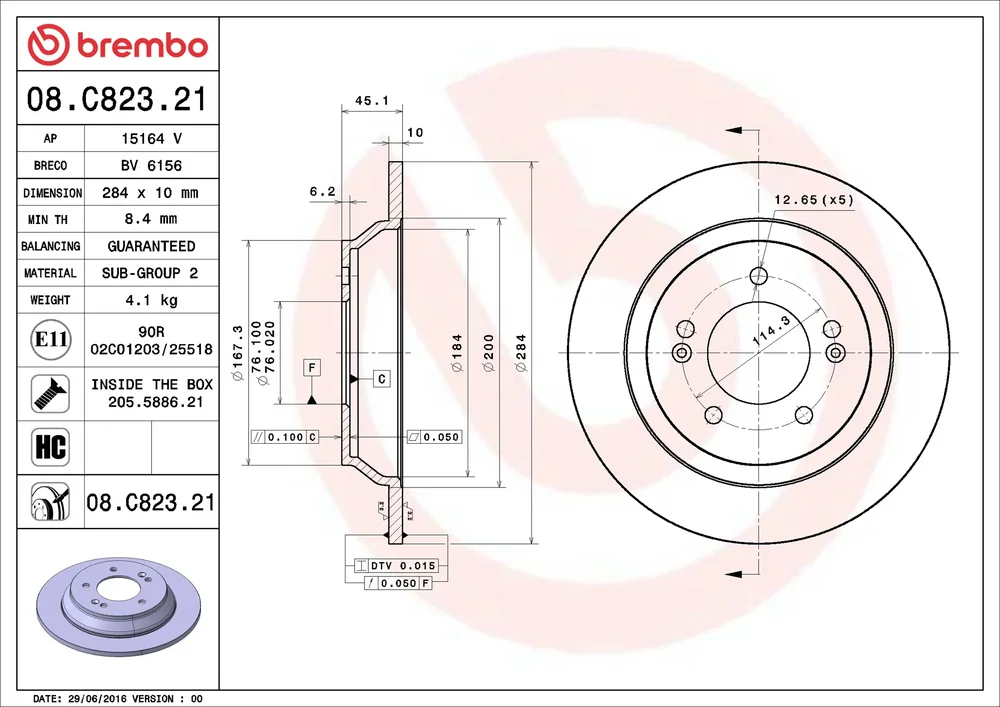 Brzdový kotouč BREMBO 08.C823.21 – OE 58411B2500