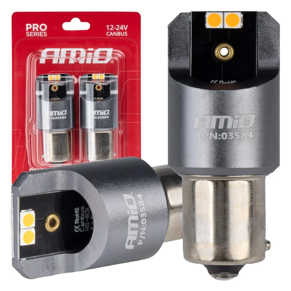 LED žárovky FULL CANBUS PRO PY21W 4×3030 SMD amber 12V 24V AMIO-03584