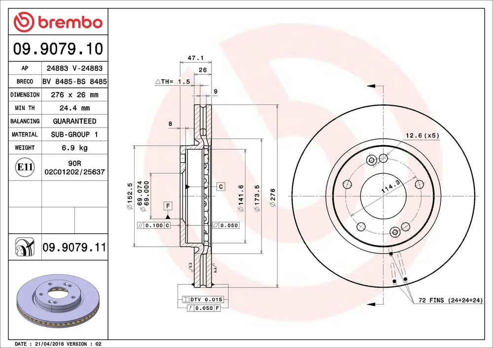 Brzdový kotouč BREMBO 09.9079.11