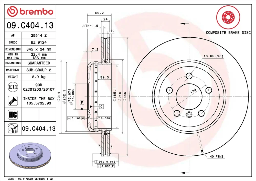 Brzdový kotouč BREMBO 09.C404.13