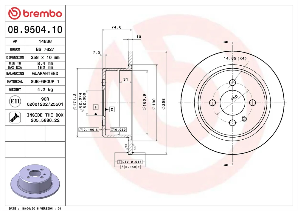 Brzdový kotouč BREMBO 08.9504.10