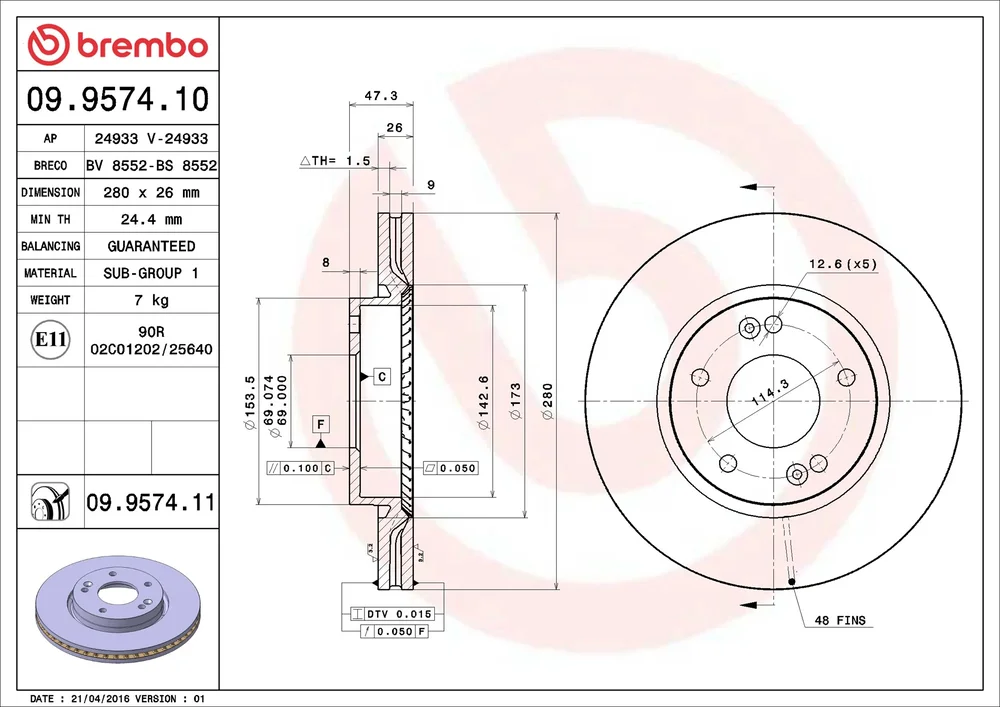 Brzdový kotouč BREMBO 09.9574.10