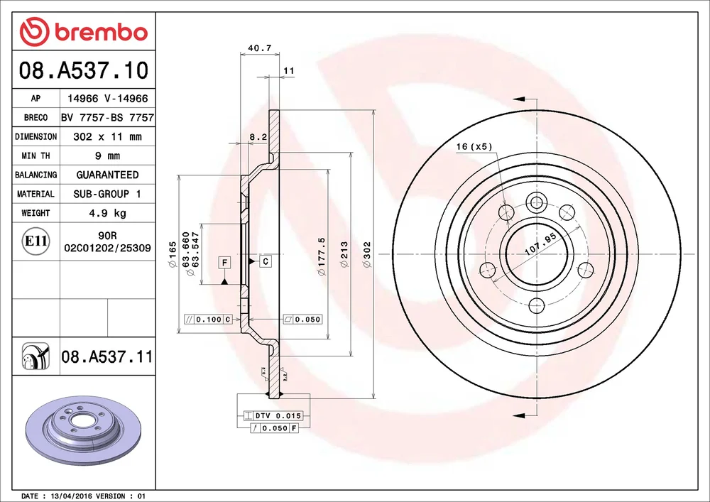 Brzdový kotouč BREMBO 08.A537.11