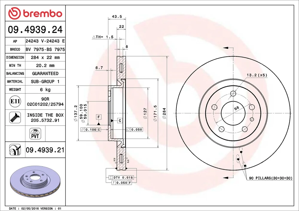 Brzdový kotouč BREMBO 09.4939.24