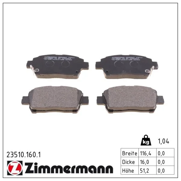 Sada brzdových destiček, kotoučová brzda ZIMMERMANN 23510.160.1 Sada brzdových destiček, kotoučová brzda ZIMMERMANN 23510.160.1