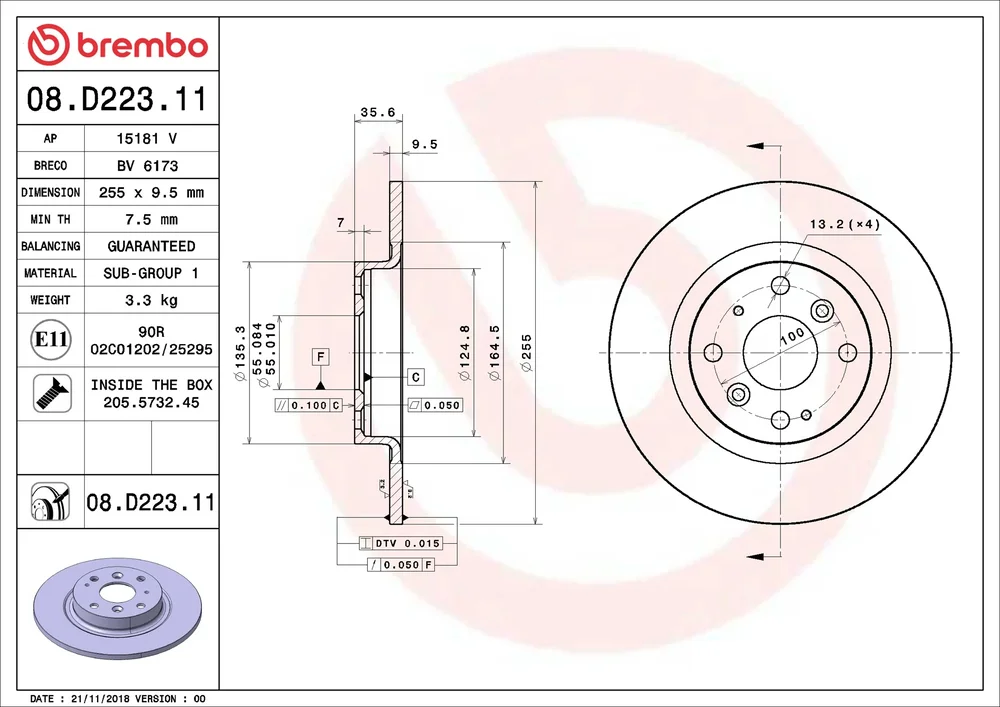 Brzdový kotouč BREMBO 08.D223.11