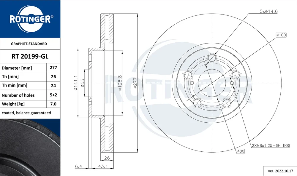 Brzdový kotouč ROTINGER RT20199-GL – OE 4351205040 Brzdový kotouč ROTINGER RT20199-GL – OE 4351205040