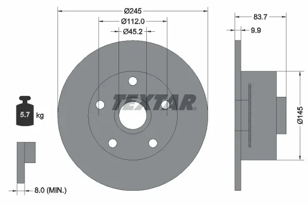 Brzdový kotouč TEXTAR 92154303 – OE 8D0615601B