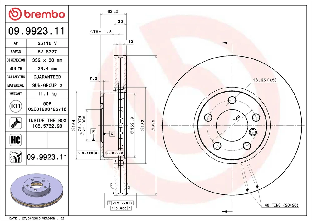 Brzdový kotouč BREMBO 09.9923.11