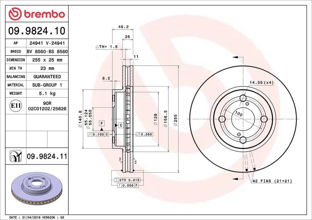Brzdový kotouč BREMBO 09.9824.10
