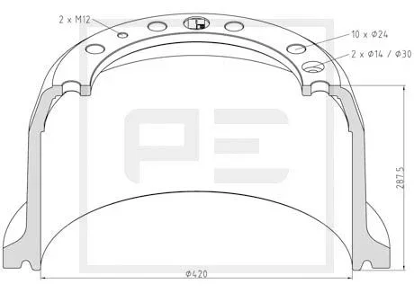 Brzdový buben PE Automotive 106.083-00A Brzdový buben PE Automotive 106.083-00A