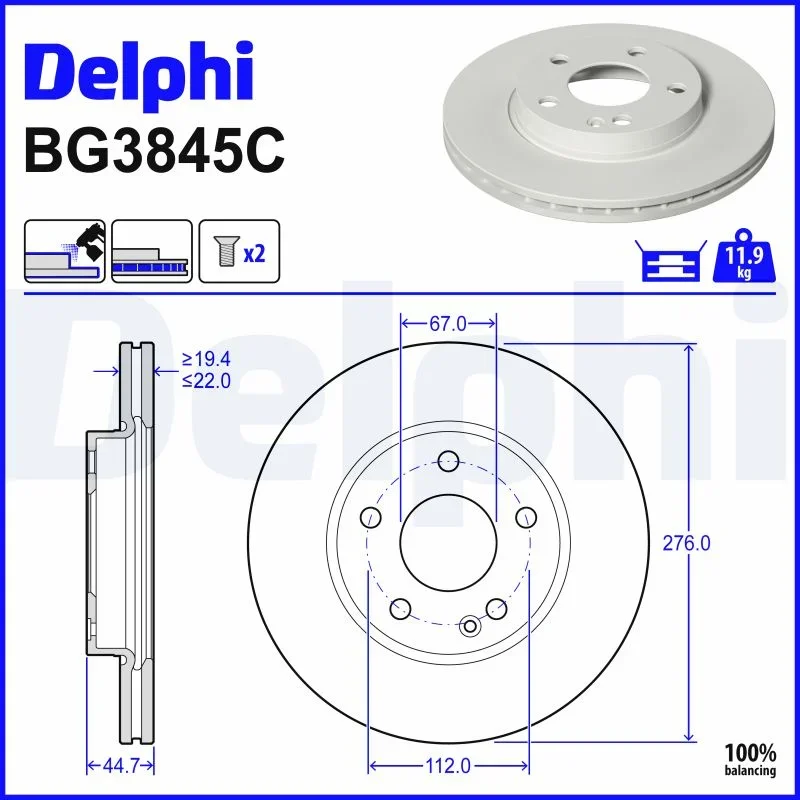 Brzdový kotouč DELPHI BG3845C
