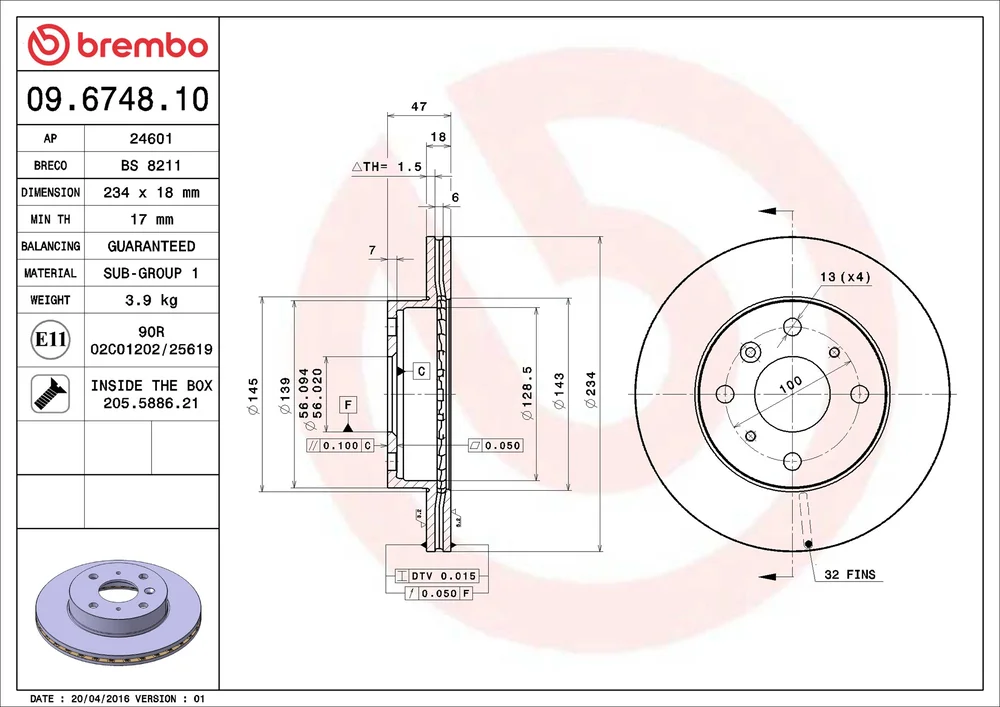 Brzdový kotouč BREMBO 09.6748.10