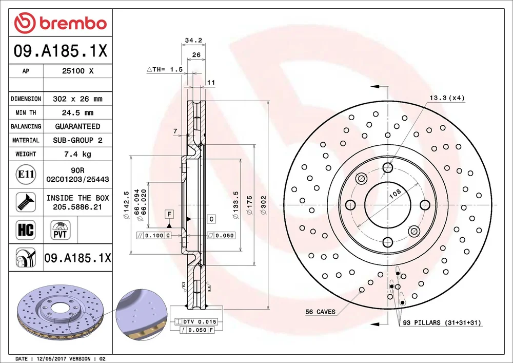 Brzdový kotouč BREMBO 09.A185.1X
