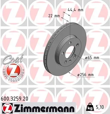 Brzdový kotouč ZIMMERMANN 600.3259.20 – OE 2Q0615301G