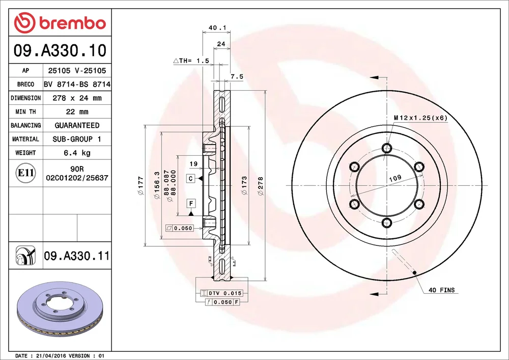Brzdový kotouč BREMBO 09.A330.11