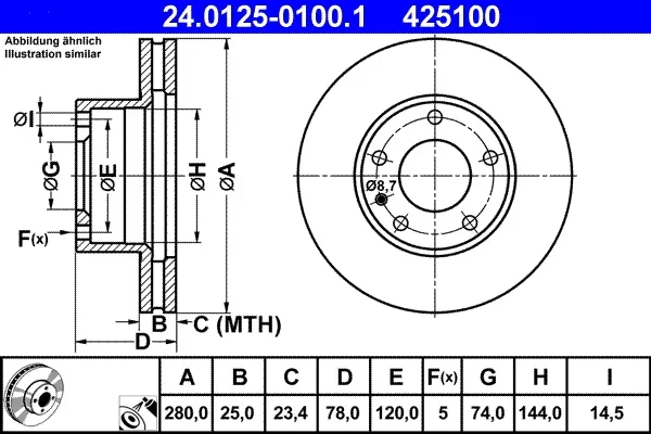 Brzdový kotouč ATE 24.0125-0100.1 Brzdový kotouč ATE 24.0125-0100.1