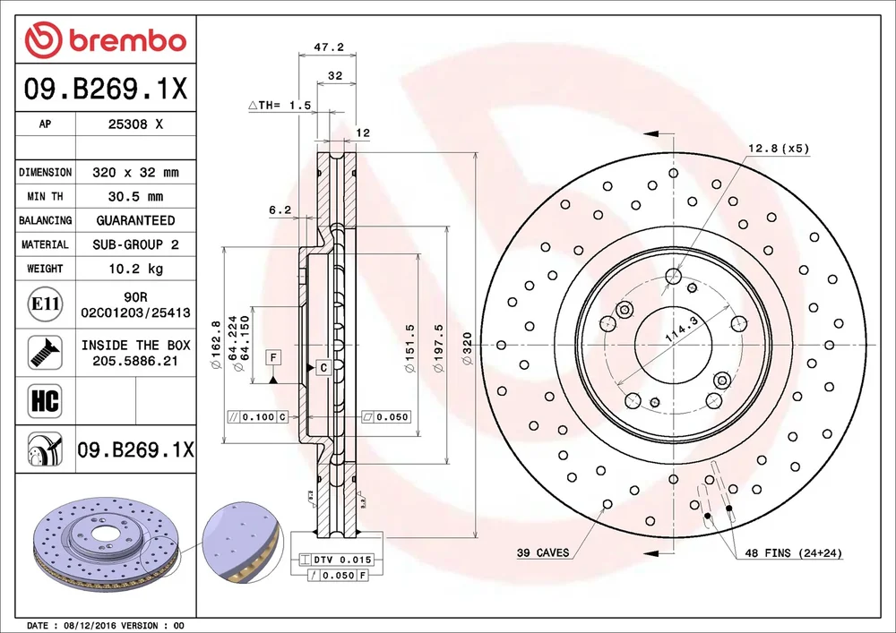 Brzdový kotouč BREMBO 09.B269.1X